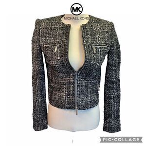 Michael Michael Kors black gray tweed Sartorial jacket size 2